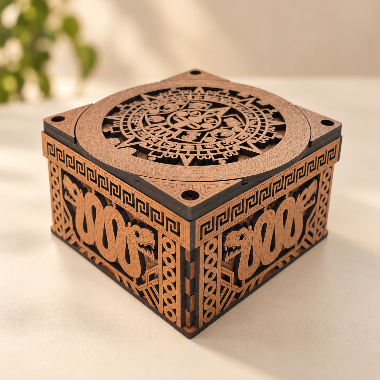 Alajero Maya de madera con tapa decorada